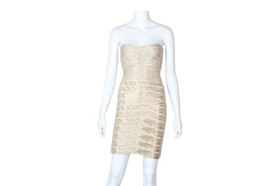 Lot 242 - Herve Leger Beige Embellished Bandage Mini Dress - Size XS