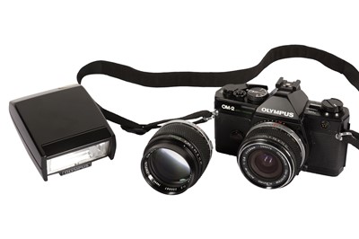 Lot 96 - A Olympus OM-2 Spot/Program SLR Camera Outfit