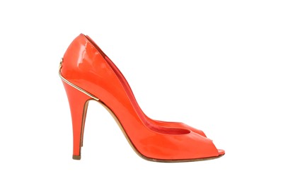Lot 189 - Chanel Orange CC Peep Toe Heeled Pump - Size 37