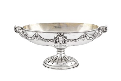 Lot 279 - A large early 20th century German 800 standard silver twin handled pedestal bowl, Berlin dated 1912 by H. Meyen and Co
