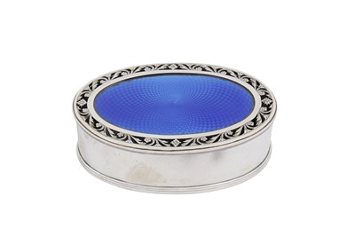 Lot 78 - A George V sterling silver and guilloche enamel dressing table box, London 1926 by Charles and Richard Comyns