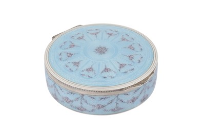Lot 80 - A large and fine early 20th century Swiss silver and guilloche enamel box, circa 1920