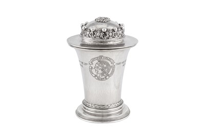 Lot 334 - A George V ‘Arts and Crafts’ sterling silver covered goblet, London 1915 by Omar Ramsden & Alwyn Carr
