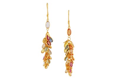 Lot 16 - A pair of multi-coloured sapphire earrings