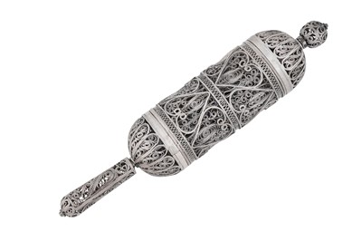 Lot 1140 - JUDAICA  - A MID TO LATE 20TH CENTURY ISRAELI SILVER FILIGREE MEGILLA