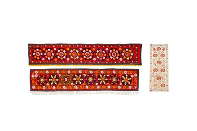 Lot 531 - TWO SUZANI FURNISHING HANGINGS AND A SUZANI PANEL