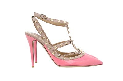 Lot 73 - Valentino Pink Rockstud Caged Heeled Pump - Size 41