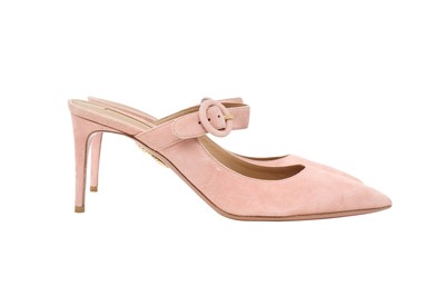 Lot 43 - Aquazzura Pink Buckle Heeled Mule - Size 41