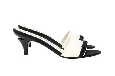 Lot 439 - Chanel Monochrome Kitten Heeled Mule - Size 38.5