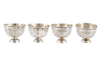 Lot 201 - Four early 20th century Ottoman Turkish 900 standard silver zarfs, circa 1900 Tughra of Sultan Abdul Hamid II (1876-1909)