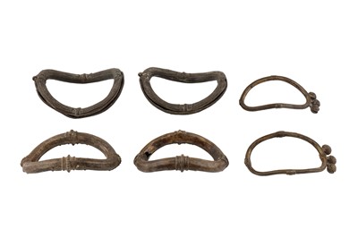 Lot 308 - THREE PAIRS OF CAST-BELL-METAL INDIAN RIGID ANKLETS (GODA BALA)