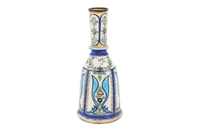 Lot 136 - A POLYCHROME-PAINTED POTTERY WATER PIPE (QALYAN) BOTTLE
