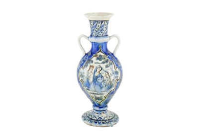 Lot 138 - A QAJAR POLYCHROME-PAINTED POTTERY VASE WITH FIGURAL DECORATION