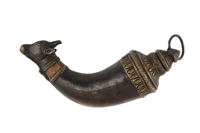 Lot 278 - A ZOOMORPHIC CEREMONIAL BRONZE FLASK