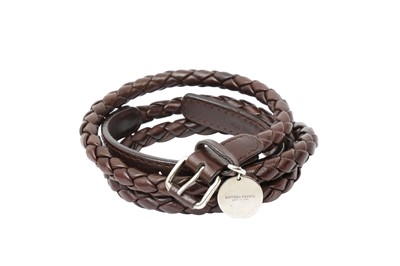 Lot 200 - Bottega Veneta Brown Intrecciato Slim Belt - Size 75