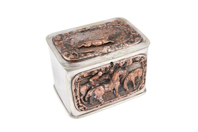 Lot 1263 - A VICTORIAN SILVER PLATED (EPNS) AND ELECTROTYPE COPPER MOUNTED DOUBLE TEA CADDY, CIRCA 1860 PROBABLY BY SILBER & FLEMING LTD