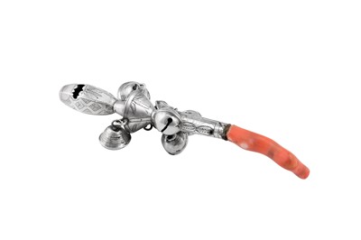 Lot 39 - A George III sterling silver and coral babies rattle, Birmingham circa 1800 by John Thorton