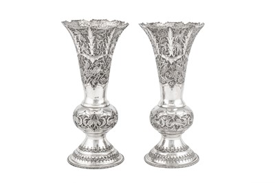 Lot 215 - A pair of late 20th century Persian (Iranian) silver vases, Isfahan circa 1980 by Seyyed Hassan Jouzdani (b.1928, d.c. 2022)