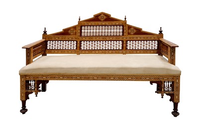 Lot 459 - A STAINED WOOD AND BONE-INLAID MASHRABIYA SETTEE