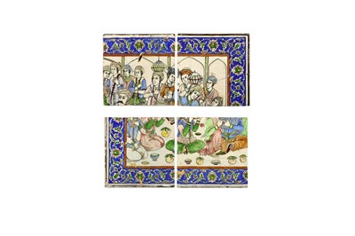 Lot 369 - A GROUP OF FOUR MOULDED FIGURAL POTTERY TILES