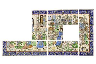 Lot 17 - A LARGE COMPOSITION SET OF THIRTEEN MOULDED POTTERY TILES
