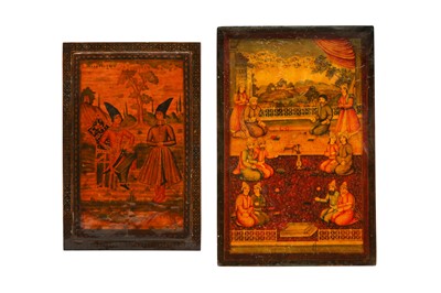 Lot 55 - TWO QAJAR LACQUERED PAPIER-MÂCHÉ MIRROR CASES
