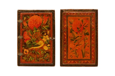 Lot 54 - TWO QAJAR  LACQUERED PAPIER-MÂCHÉ MIRROR CASES