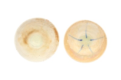 Lot 9 - TWO WHITE TIN-GLAZED KASHAN POTTERY BOWLS