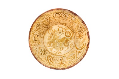 Lot 6 - A COPPER LUSTRE-PAINTED POTTERY BOWL WITH A RIDER ON HORSEBACK