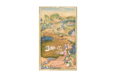 Lot 479 - AN ILLUSTRATION FROM A KHAMSA BY NIZAMI GANJAVI: SHIRIN MOURNING FARHAD'S DEATH