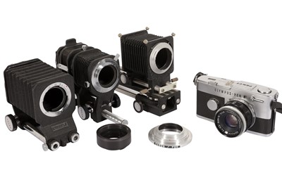 Lot 117 - A Olympus Pen-FT Half Frame SLR Camera Outfit with Bellows Set