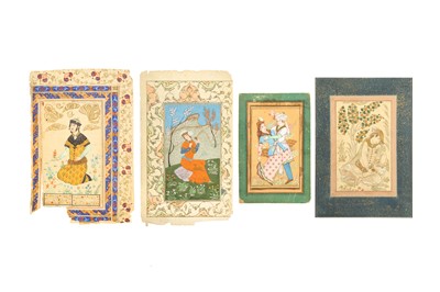 Lot 59 - FOUR ARCHAISTIC-STYLE PORTRAITS OF PERSIAN YOUTHS IN GARDENS