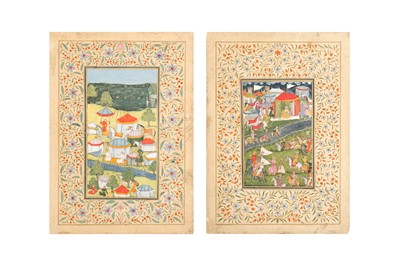 Lot 85 - TWO INDIAN ALBUM PAGES WITH ENCAMPMENT SCENES