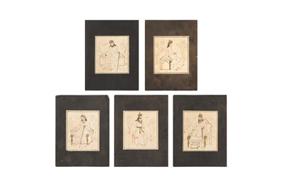 Lot 58 - FIVE ARCHAISTIC-STYLE TINTED DRAWINGS OF ANCIENT PERSIAN KINGS