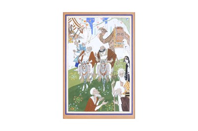 Lot 60 - PAUL MAK (1891 - 1967): TWO CONVERSING MULLAHS RIDING DONKEYS