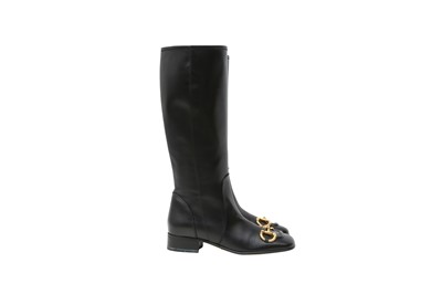 Lot 389 - Gucci Black Horsebit Long Boot - Size 37.5