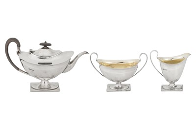 Lot 360 - A George V sterling silver three-piece tea service, Sheffield 1912 by Robert Stewart