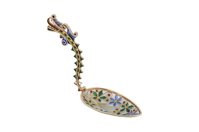 Lot 85 - An early 20th century Norwegian silver gilt and plique-à-jour enamel tea caddy spoon, Bergen circa 1910 by Marius Hammer