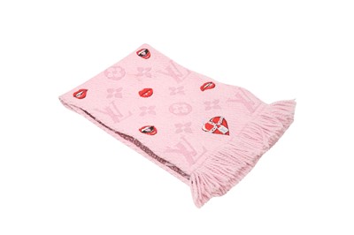 Lot 64 - Louis Vuitton Pink Wool Logomania A La Folie Scarf