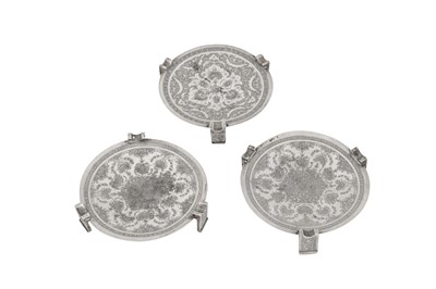 Lot 209 - Three mid-20th century Persian (Iranian) silver ash trays, Isfahan circa 1950