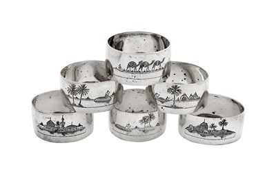 Lot 222 - A set of six mid-20th century Iraqi silver and niello napkin rings, Basra circa 1940