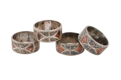 Lot 1204 - FOUR VICTORIAN STERLING SILVER AND GRANITE INSET NAPKING RINGS, TWO MARKED BIRMINGHAM 1898 BY WILLIAM HAIR HASELER
