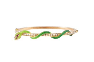 Lot 161 - An enamel snake bangle, circa 1915