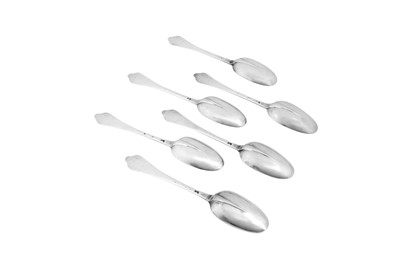 Lot 321 - A set of six Queen Anne Britannia standard silver tablespoons, London 1703 by Isaac Davenport