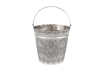Lot 212 - A mid-20th century Persian (Iranian) silver ice bucket, Isfahan circa 1950 mark of Hussain Parvaresh, retailed by Jahrami