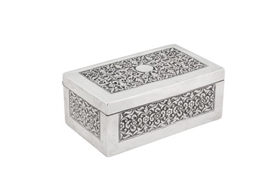Lot 135 - An early 20th century Anglo – Indian silver cigarette box, Cutch, Bhuj circa 1920 by Oomersi Mawji jnr (active 1890-1930)