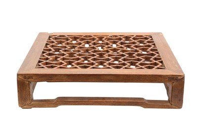 Lot 1408 - A CHINESE LOW WOOD FOOTREST, 20TH CENTURY