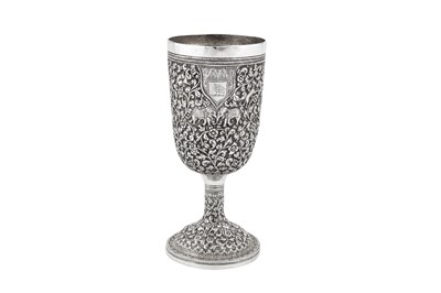 Lot 132 - A late 19th century Anglo – Indian unmarked silver goblet or standing cup, Cutch circa 1890