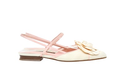 Lot 55 - Chanel Cream Camellia Flat Sling Back - Size 38.5