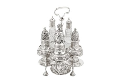 Lot 518 - A good George II sterling silver Warwick cruet, London 1744 by George Hindmarsh (first reg. 6th July 1731, this mark 27th June 1739)